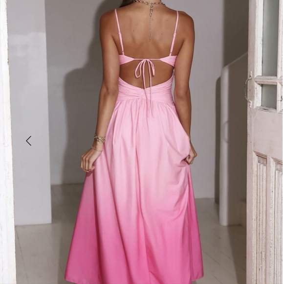 Hello Molly Dipped in Love pink ombre midi sleeveless plunge neckline dress - Picture 3 of 15